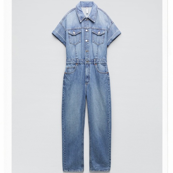 Zara LONG DENIM JUMPSUIT - Picture 1 of 5